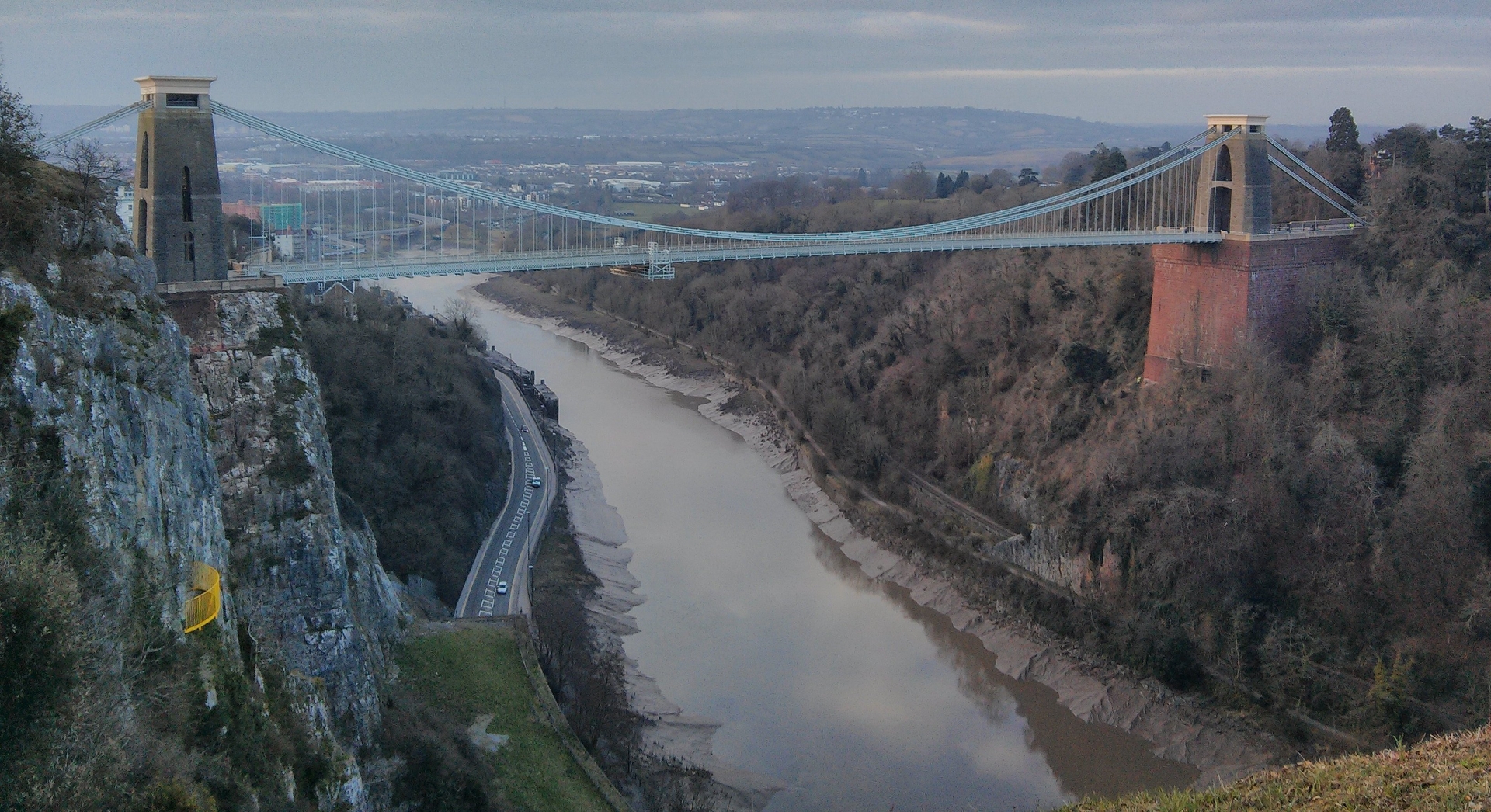 A view looking down over Clifton Suspension Bridge